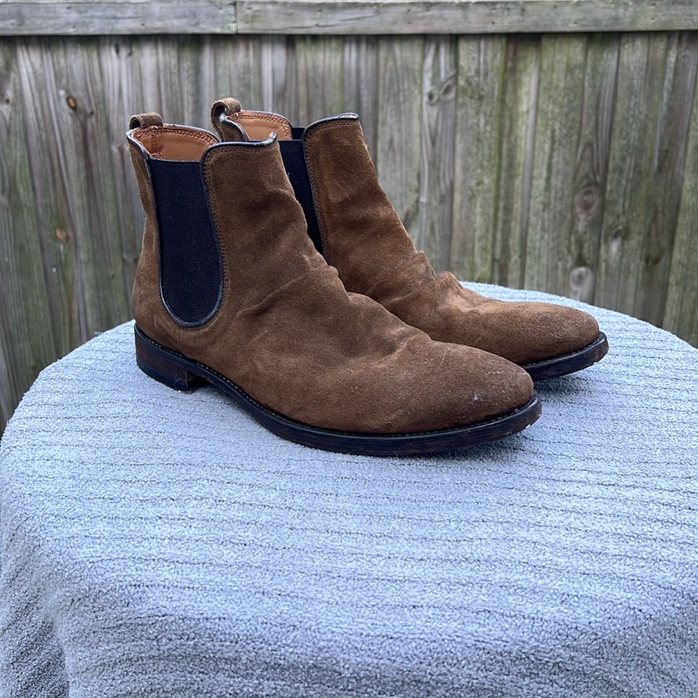 Brown suede John Varvatos boots, size 9 1/2